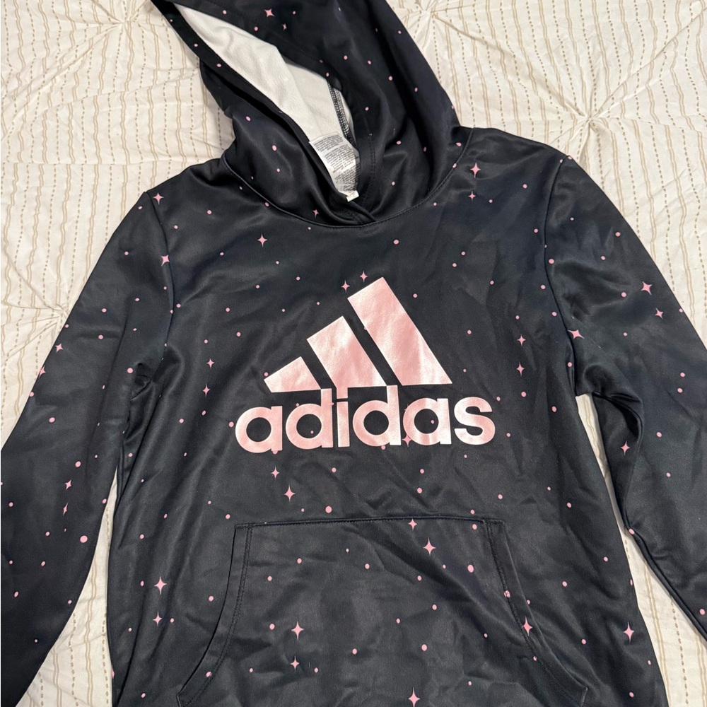 Adidas Black Hoodie with Pink Star Accents